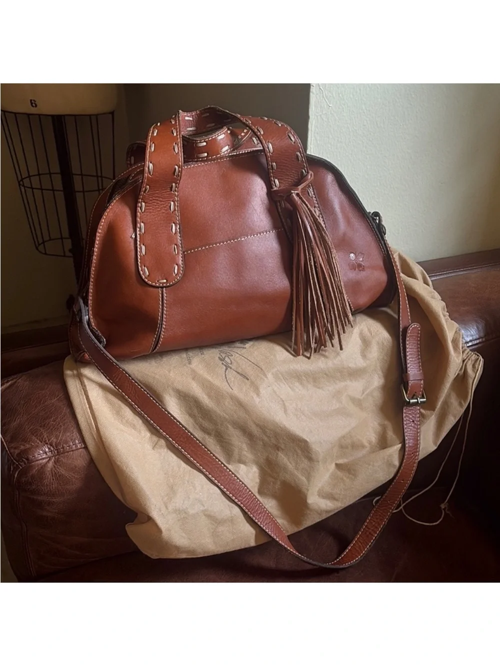 Patricia Nash rich brown Leather Tassel Satchel -